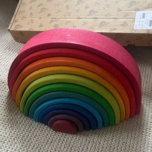 GRIMMS 12-piece Wooden Rainbow Stacking Tunnel